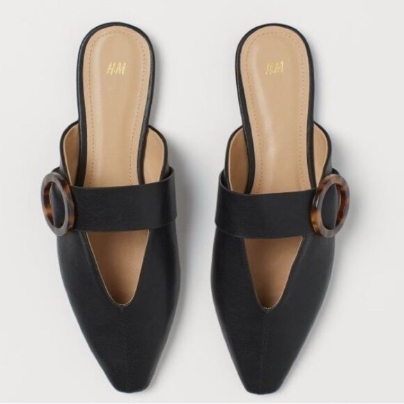 H&M Black Mules Faux Leather Size 39 or US 8 - Picture 1 of 8